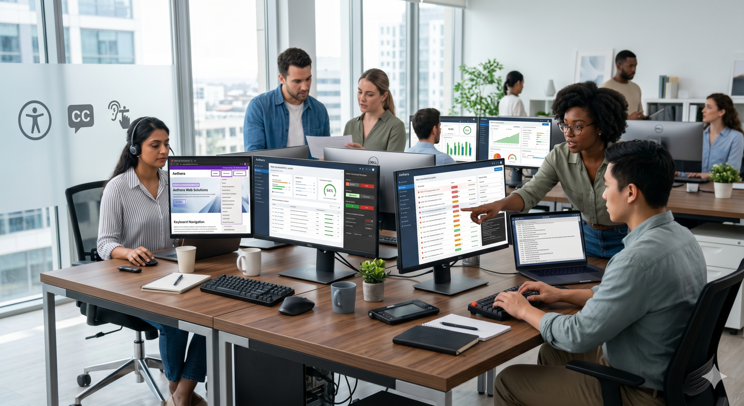 accessibility audit tools dashboard showing WCAG testing results, error detection, and website accessibility analysis on a modern interface