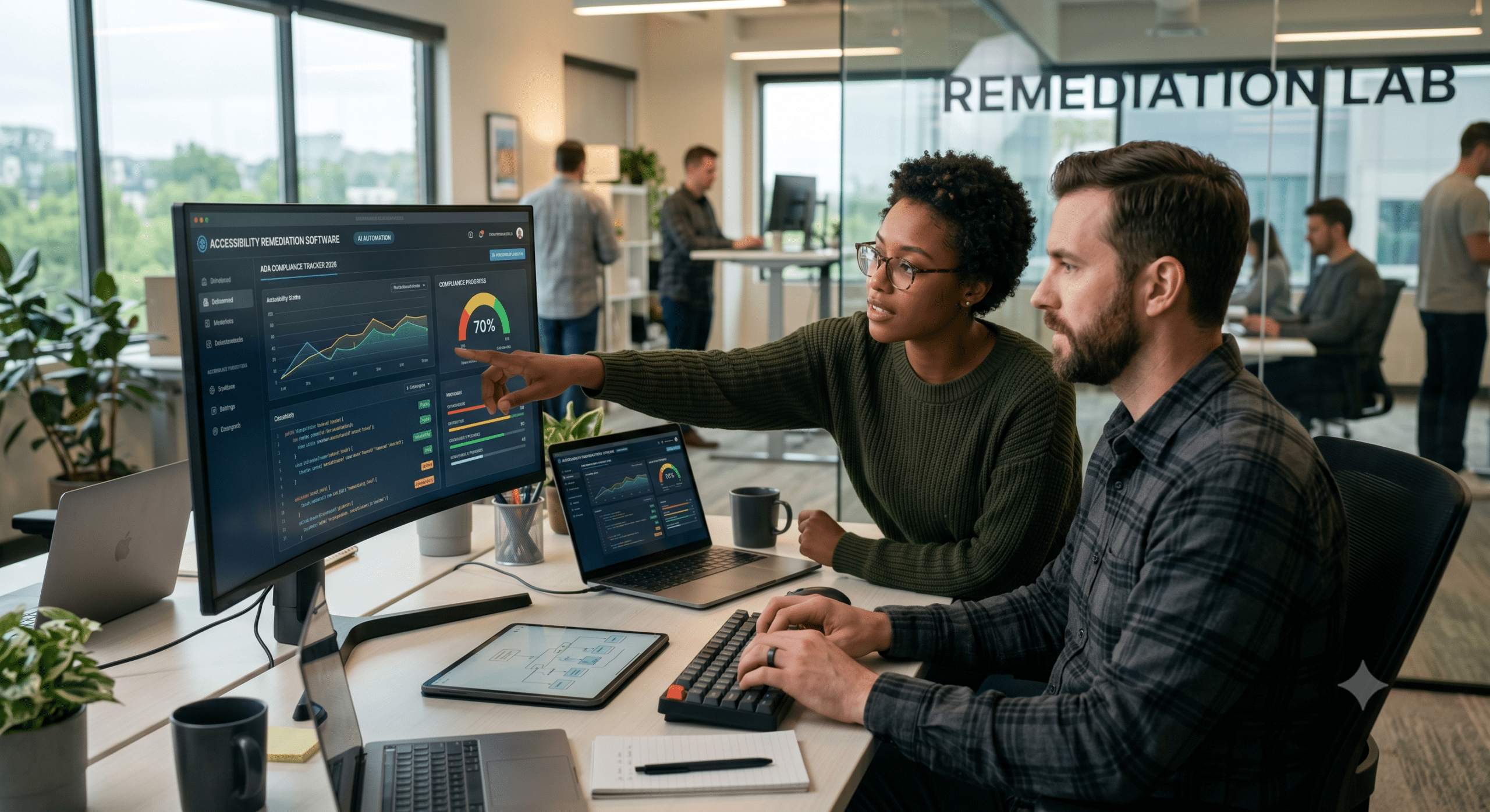Accessibility remediation software dashboard helping compliance specialists automate