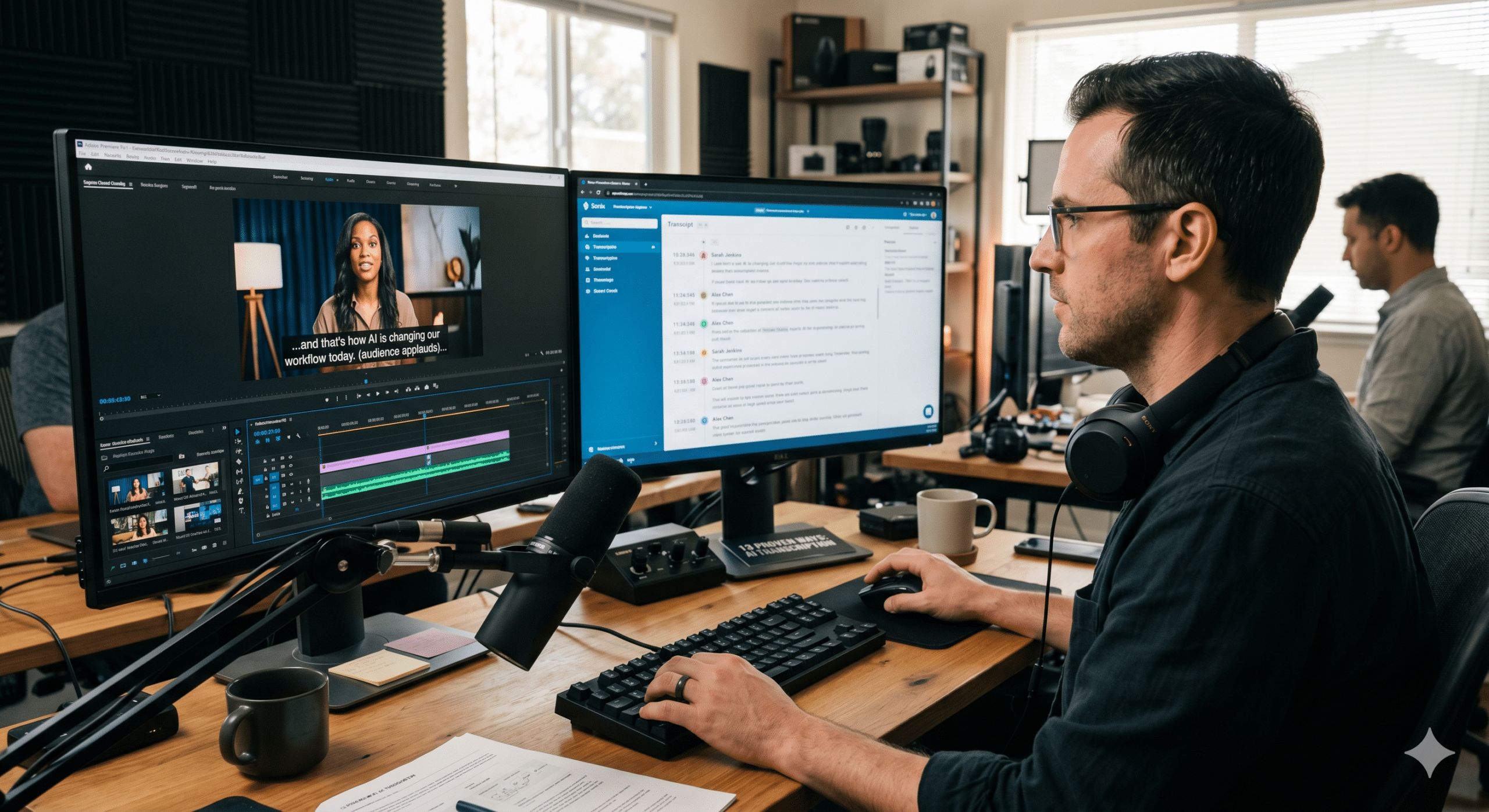 Video editor using AI transcription software to create captions and transcripts for video accessibility, online learning, podcasts, and multilingual content production.