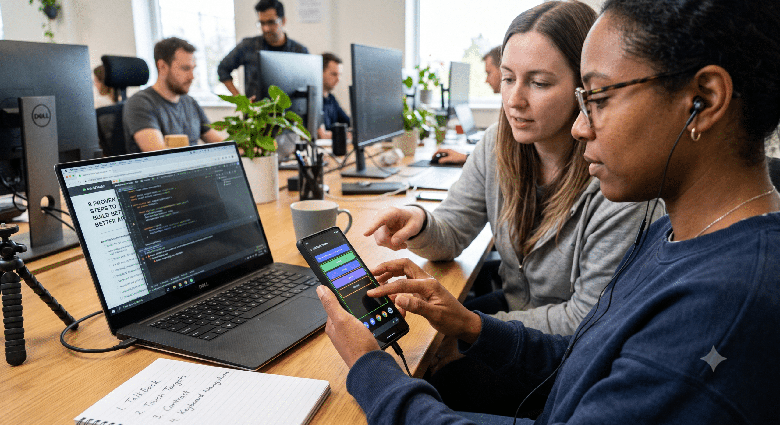 Android accessibility testing on a mobile app using TalkBack and Android Studio to improve app accessibility and user experience