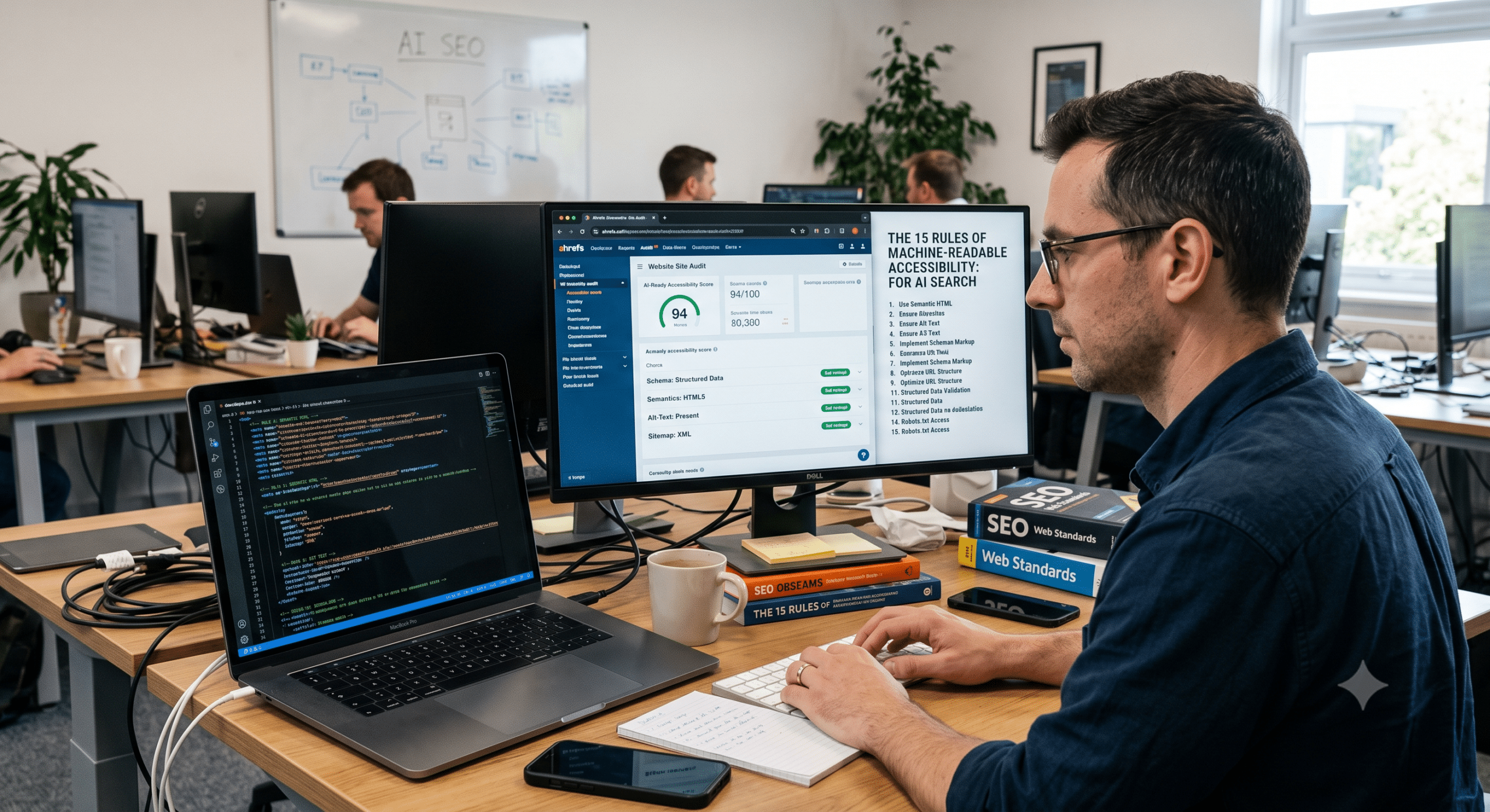 Technical SEO specialist improving machine-readable accessibility with semantic HTML, structured data, schema markup, and AI search optimization.