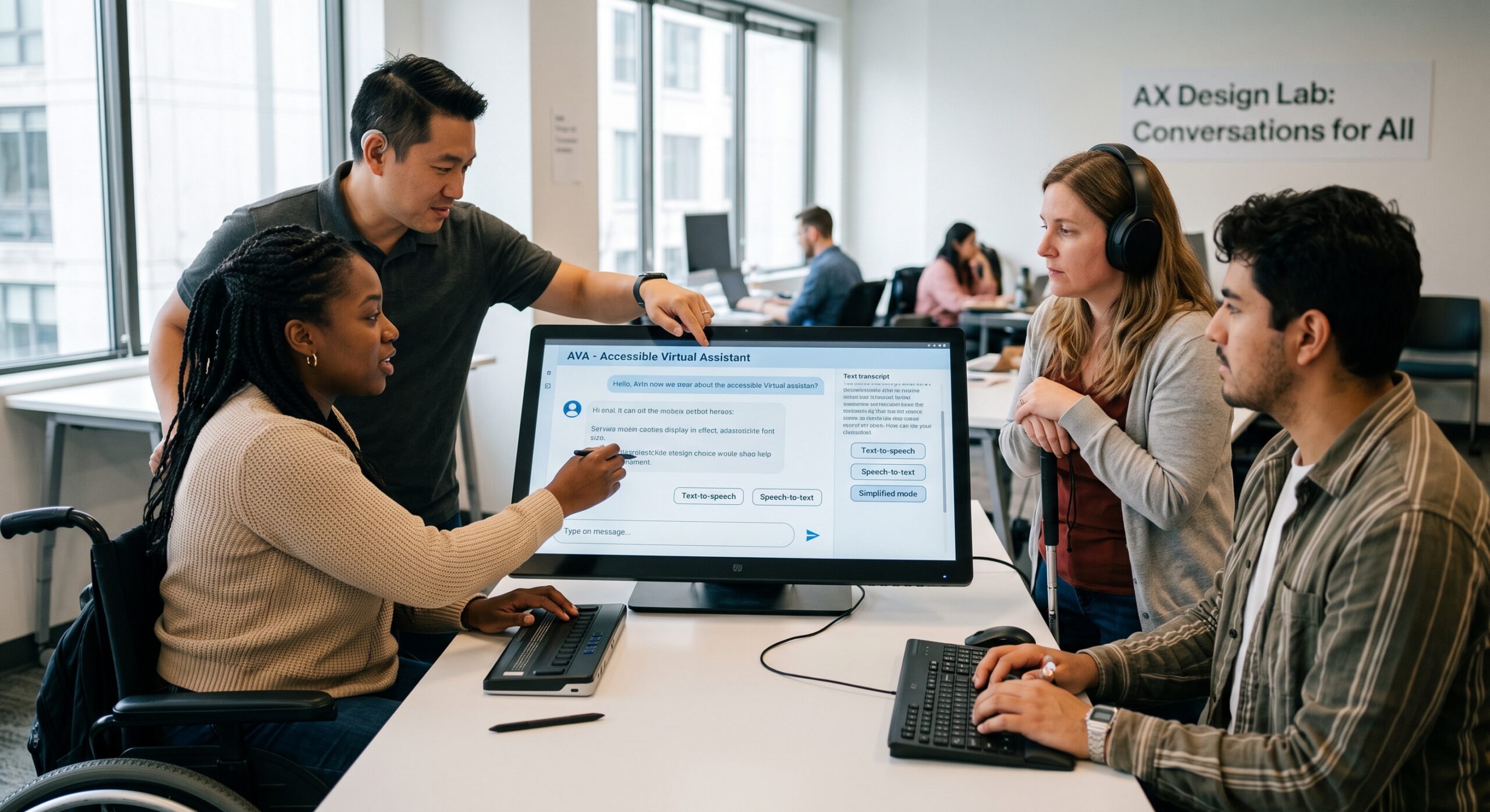 Accessible chatbots being designed with voice, text, and assistive technology for inclusive user experiences